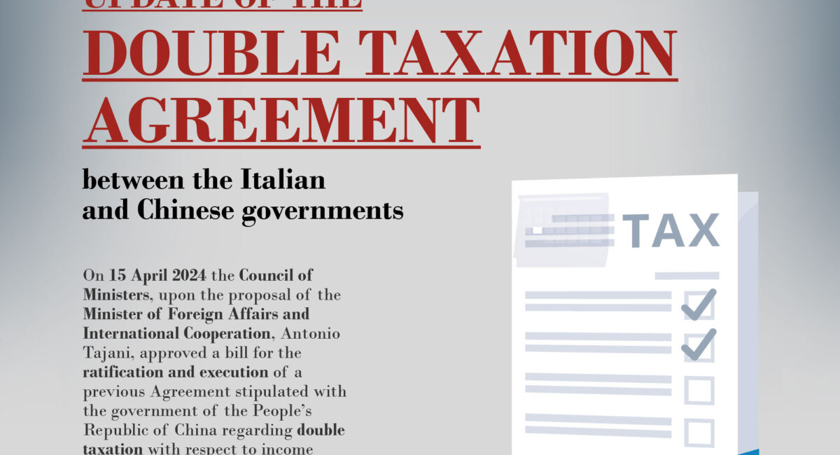 Update of the double taxation Agreement between the Italian and Chinese governments