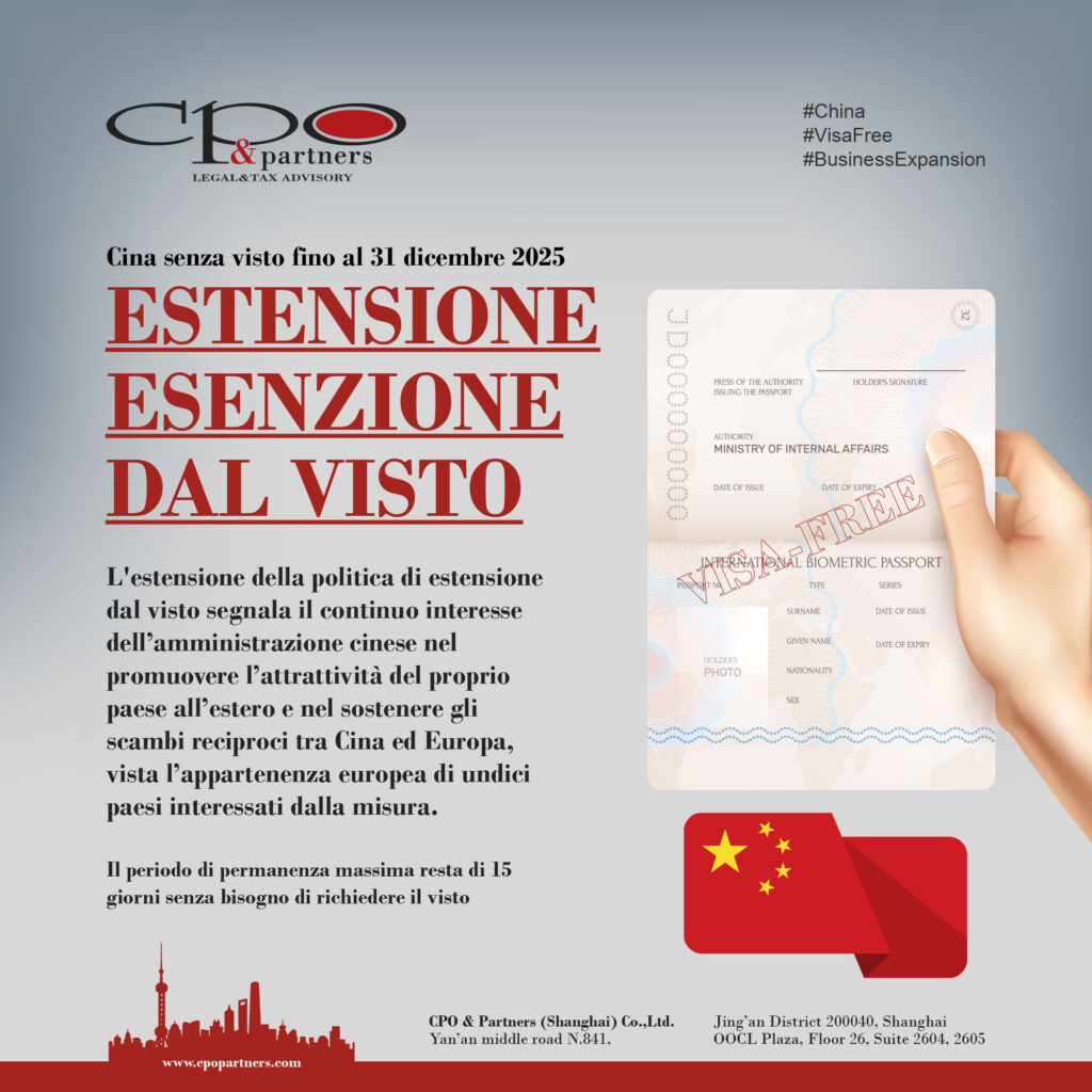 Cina, estensione esenzione dal visto